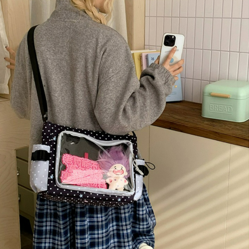 水玉模様のクロスボディショルダーバッグ 女性用 大容量 透明 - Embroidery Keychain のレビューと価格