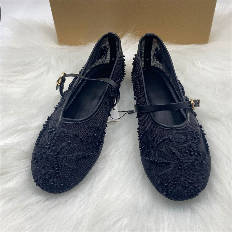 メッシュ刺繍ストリングビーズ女性バレエフラット通気性ラウンド - Embroidery Design Free のレビューと価格
