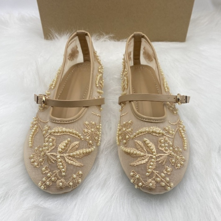 メッシュ刺繍ストリングビーズ女性バレエフラット通気性ラウンド - Embroidery Design Free のレビューと価格