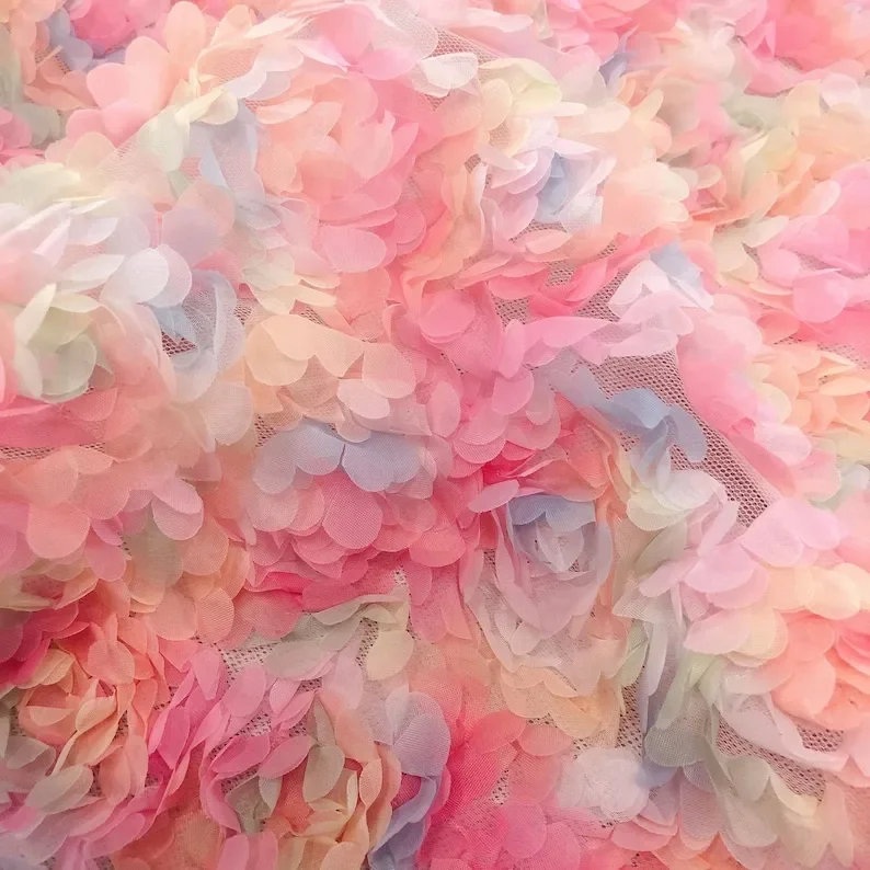 3Dシフォンローズフラワーレース生地、フラワー刺繍チュール、 - Embroidery Rose のレビューと価格