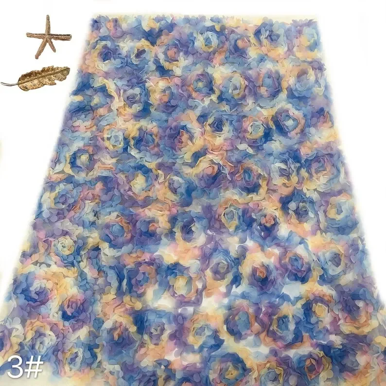 3Dシフォンローズフラワーレース生地、フラワー刺繍チュール、 - Embroidery Rose のレビューと価格
