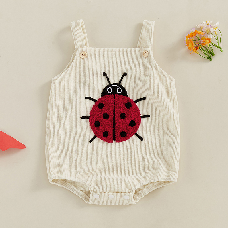 夏ベビーロンパースノースリーブ刺繍てんとう虫蜂フルーツキノコ - Embroidery Lady Bug のレビューと価格