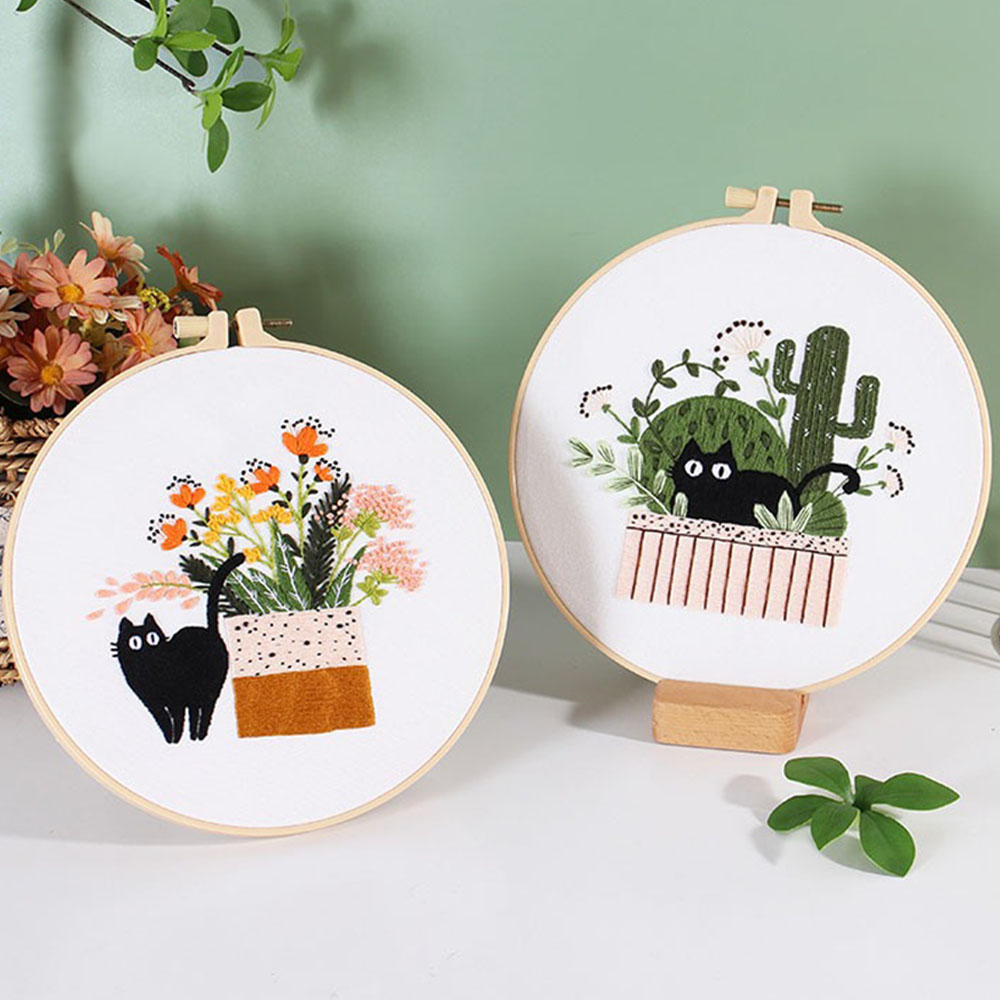 黒猫デザインの刺繍キット |   初心者向けスタンプ刺繍用品 - Embroidery Ideas For Bags のレビューと価格