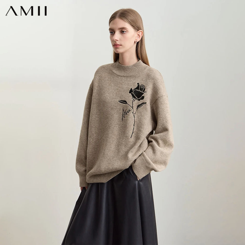 Amii セーター秋冬女性服カシミヤローズ刺繍ニット 202 - Embroidery Rose のレビューと価格