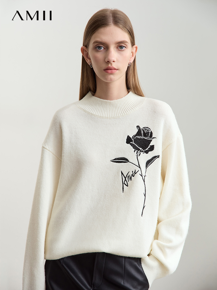 Amii セーター秋冬女性服カシミヤローズ刺繍ニット 202 - Embroidery Rose のレビューと価格