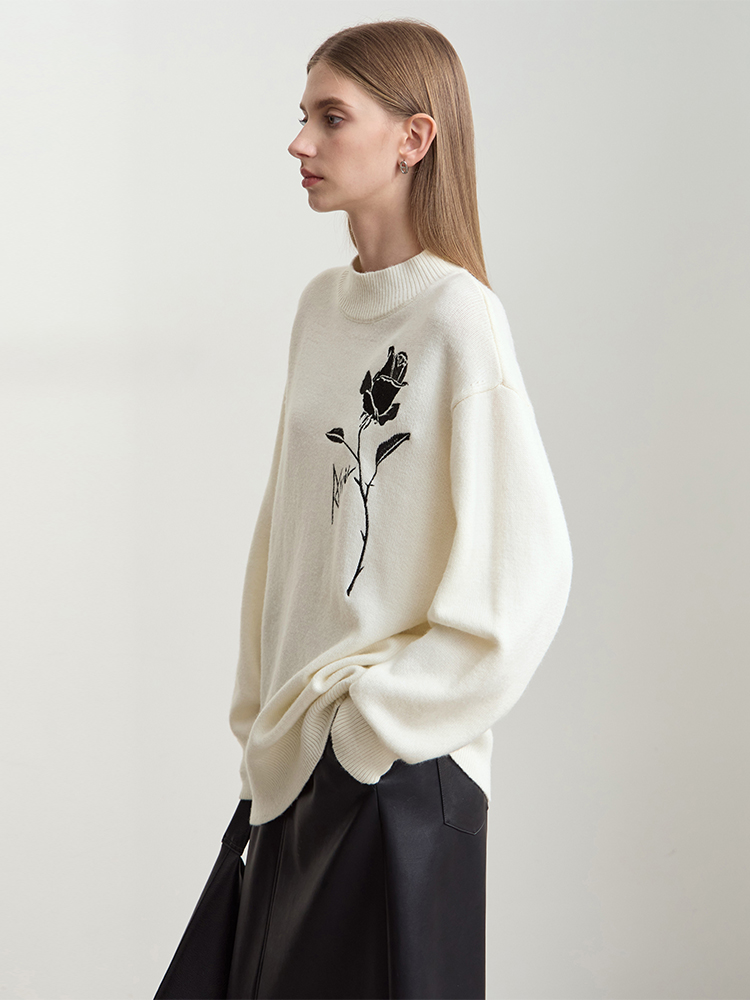 Amii セーター秋冬女性服カシミヤローズ刺繍ニット 202 - Embroidery Rose のレビューと価格